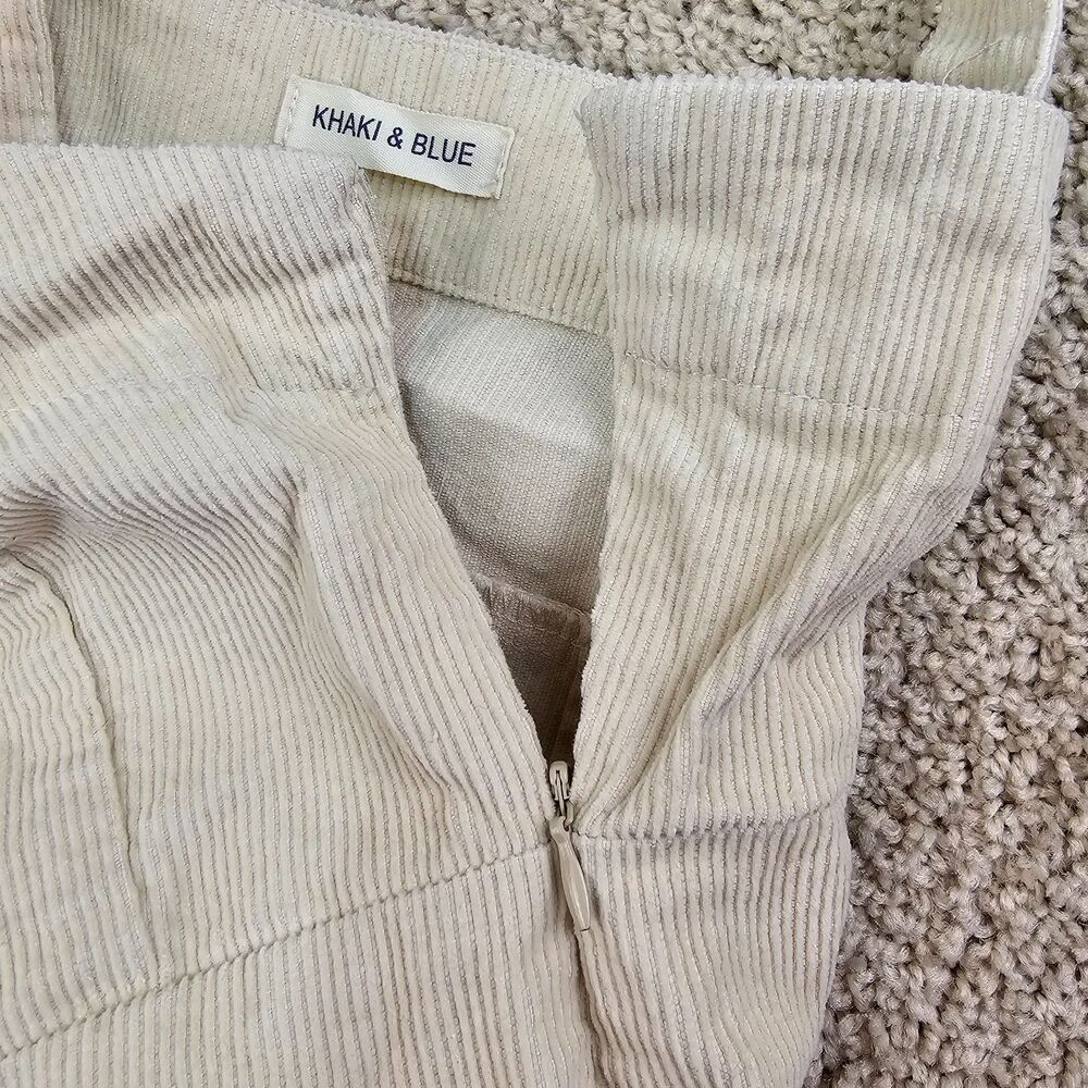 Khaki & Blue Cream Corduroy Mini Dress XS Square Neck A-Line Y2K Cottagecore - Picture 5 of 14